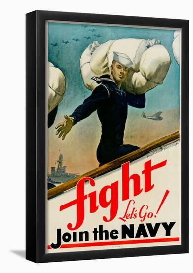 Fight Let's Go Join the Navy WWII War Propaganda Art Print Poster-null-Framed Poster