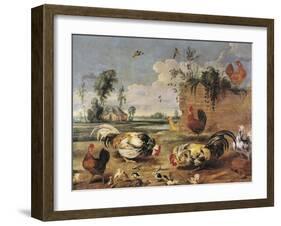 Fight of Cocks-Frans Snyders-Framed Art Print