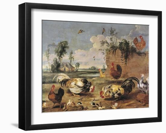 Fight of Cocks-Frans Snyders-Framed Art Print