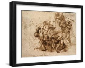 Fight Study for the 'Cascina Battle', 1504-Michelangelo Buonarroti-Framed Giclee Print