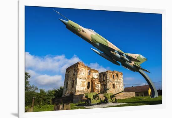 Fighter Jet and Bombed Building at the Karlovac War Memorial, Karlovac, Croatia-Russ Bishop-Framed Photographic Print