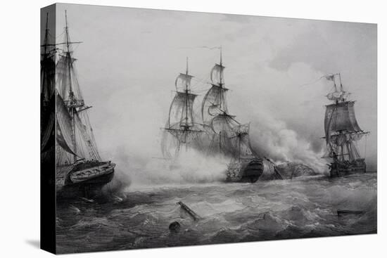 Fighting Between British and American Third-Rate Sailing Ships with 74 Guns-null-Stretched Canvas