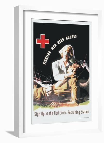 Fighting Men Need Nurses: Sign Up at the Red Cross Recruiting Station-J. Whitcomb-Framed Art Print