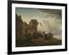 Fighting Peasants Near a Village-Philips Wouwerman-Framed Art Print