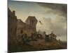 Fighting Peasants Near a Village-Philips Wouwerman-Mounted Art Print