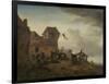 Fighting Peasants Near a Village-Philips Wouwerman-Framed Art Print