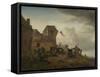 Fighting Peasants Near a Village-Philips Wouwerman-Framed Stretched Canvas