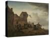 Fighting Peasants Near a Village-Philips Wouwerman-Stretched Canvas