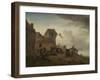 Fighting Peasants Near a Village-Philips Wouwerman-Framed Art Print