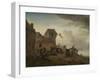 Fighting Peasants Near a Village-Philips Wouwerman-Framed Art Print