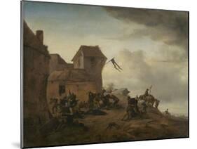 Fighting Peasants Near a Village-Philips Wouwerman-Mounted Art Print