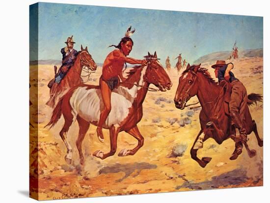 Fighting Scouts - Even Chance-Charles Shreyvogel-Stretched Canvas