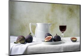 Figs and Red Wine Still Life-null-Mounted Art Print