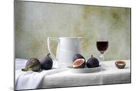 Figs and Red Wine Still Life-null-Mounted Art Print