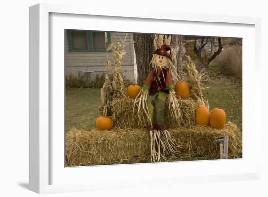 Figure and Pumpkins, Set Up to Commemorate Hallowe'en-null-Framed Photographic Print