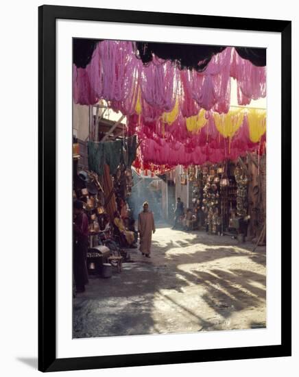 Figure in Wool Dyers Textile Souk, Marrakesh, Morocco, Africa-Jj Travel Photography-Framed Photographic Print