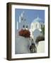 Figure on Donkey Passing Church Bell Tower and Dome, Vothonas, Santorini, Cyclades Islands, Greece-Short Michael-Framed Photographic Print