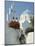 Figure on Donkey Passing Church Bell Tower and Dome, Vothonas, Santorini, Cyclades Islands, Greece-Short Michael-Mounted Photographic Print