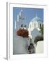 Figure on Donkey Passing Church Bell Tower and Dome, Vothonas, Santorini, Cyclades Islands, Greece-Short Michael-Framed Photographic Print