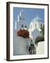 Figure on Donkey Passing Church Bell Tower and Dome, Vothonas, Santorini, Cyclades Islands, Greece-Short Michael-Framed Photographic Print