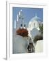 Figure on Donkey Passing Church Bell Tower and Dome, Vothonas, Santorini, Cyclades Islands, Greece-Short Michael-Framed Photographic Print