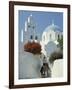 Figure on Donkey Passing Church Bell Tower and Dome, Vothonas, Santorini, Cyclades Islands, Greece-Short Michael-Framed Photographic Print