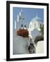 Figure on Donkey Passing Church Bell Tower and Dome, Vothonas, Santorini, Cyclades Islands, Greece-Short Michael-Framed Photographic Print