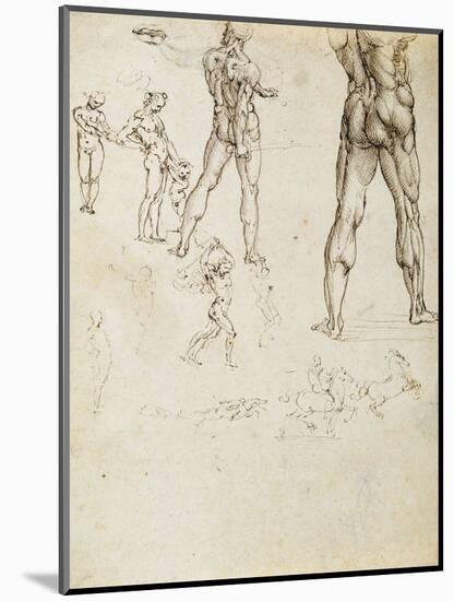 Figure Studies and Nudes for the Battle of Anghiari-Leonardo da Vinci-Mounted Giclee Print