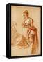 Figure Studies for a Standing and a Seated Girl-Jean Antoine Watteau-Framed Stretched Canvas