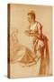 Figure Studies for a Standing and a Seated Girl-Jean Antoine Watteau-Stretched Canvas