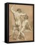 Figure Study - the Wrestlers (Pencil and Pastel on Buff Paper)-James Ward-Framed Stretched Canvas