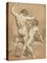 Figure Study - the Wrestlers (Pencil and Pastel on Buff Paper)-James Ward-Stretched Canvas