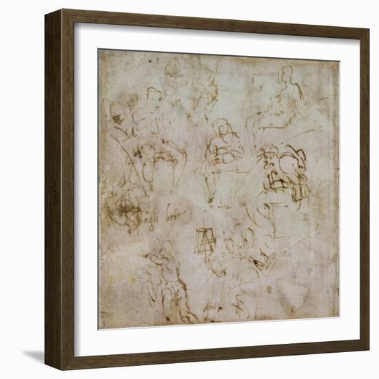 Figure Study with Writing, C.1511-Michelangelo Buonarroti-Framed Giclee Print