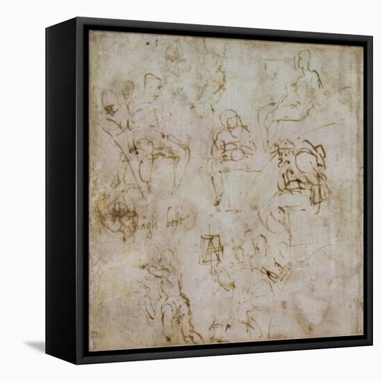 Figure Study with Writing, C.1511-Michelangelo Buonarroti-Framed Stretched Canvas