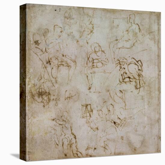 Figure Study with Writing, C.1511-Michelangelo Buonarroti-Stretched Canvas