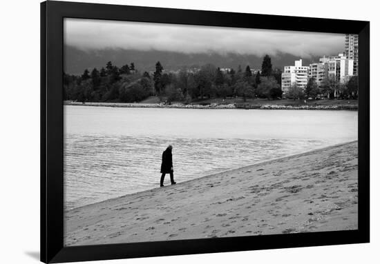 Figure Walking Alone Along Beach in Winter-Sharon Wish-Framed Photographic Print