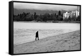 Figure Walking Alone Along Beach in Winter-Sharon Wish-Framed Stretched Canvas