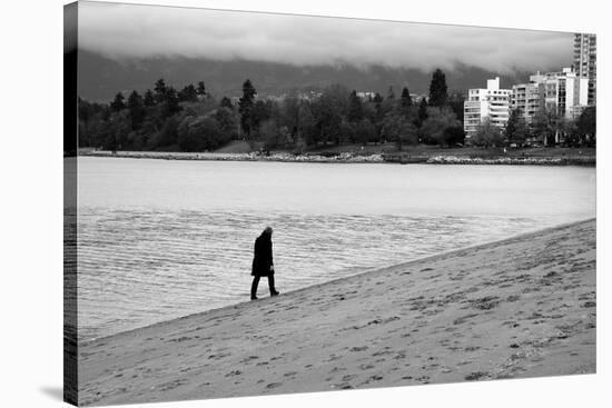 Figure Walking Alone Along Beach in Winter-Sharon Wish-Stretched Canvas