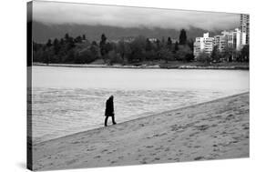 Figure Walking Alone Along Beach in Winter-Sharon Wish-Stretched Canvas