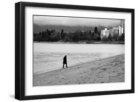 Figure Walking Alone Along Beach in Winter-Sharon Wish-Framed Photographic Print