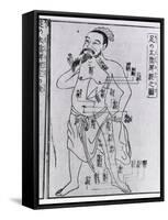 Figure with Acupuncture Points and Meridians from 1805 Japanese Medical Text-null-Framed Stretched Canvas