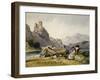 Figures and a Boat on the Shore of a Lake, a House and Ruined Castle in the Background, C1830S-Alfred Gomersal Vickers-Framed Giclee Print