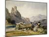 Figures and a Boat on the Shore of a Lake, a House and Ruined Castle in the Background, C1830S-Alfred Gomersal Vickers-Mounted Giclee Print