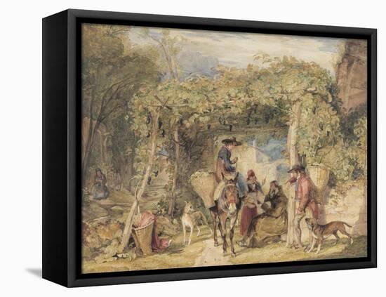 Figures and Animals in a Vineyard, C.1829 (W/C, Gouache and Graphite on Paper)-John Frederick Lewis-Framed Stretched Canvas