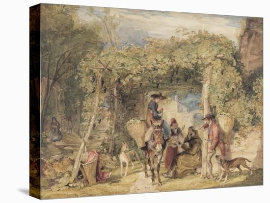 Figures and Animals in a Vineyard, C.1829 (W/C, Gouache and Graphite on Paper)-John Frederick Lewis-Stretched Canvas