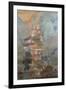 Figures at Leisure in the Garden of a Pavilion, Set in a Mountainous Landscape of Blossoming…-null-Framed Premium Giclee Print