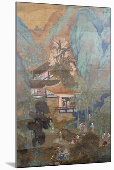 Figures at Leisure in the Garden of a Pavilion, Set in a Mountainous Landscape of Blossoming…-null-Mounted Premium Giclee Print