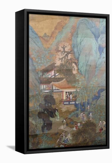 Figures at Leisure in the Garden of a Pavilion, Set in a Mountainous Landscape of Blossoming…-null-Framed Stretched Canvas