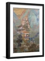 Figures at Leisure in the Garden of a Pavilion, Set in a Mountainous Landscape of Blossoming…-null-Framed Giclee Print