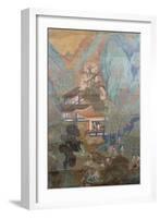 Figures at Leisure in the Garden of a Pavilion, Set in a Mountainous Landscape of Blossoming…-null-Framed Giclee Print